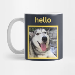 Cute Husky Dog Yellow Hello Mug